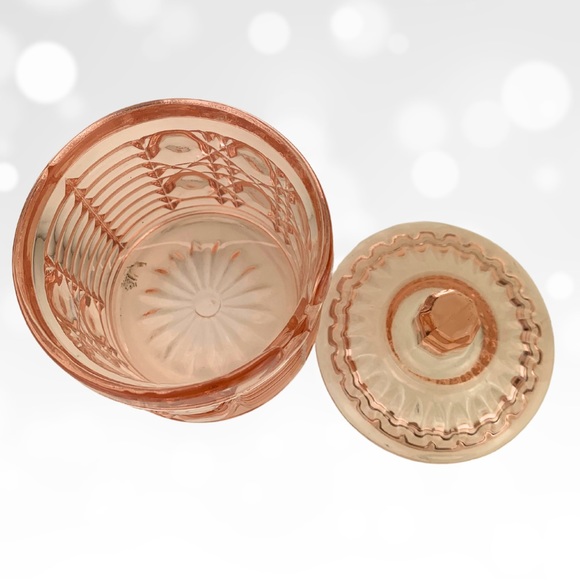 Vintage Warm Rose Pink Windsor Depression Glass Sugar Jam Dish with Lid 5”x6.5” - Picture 4 of 4